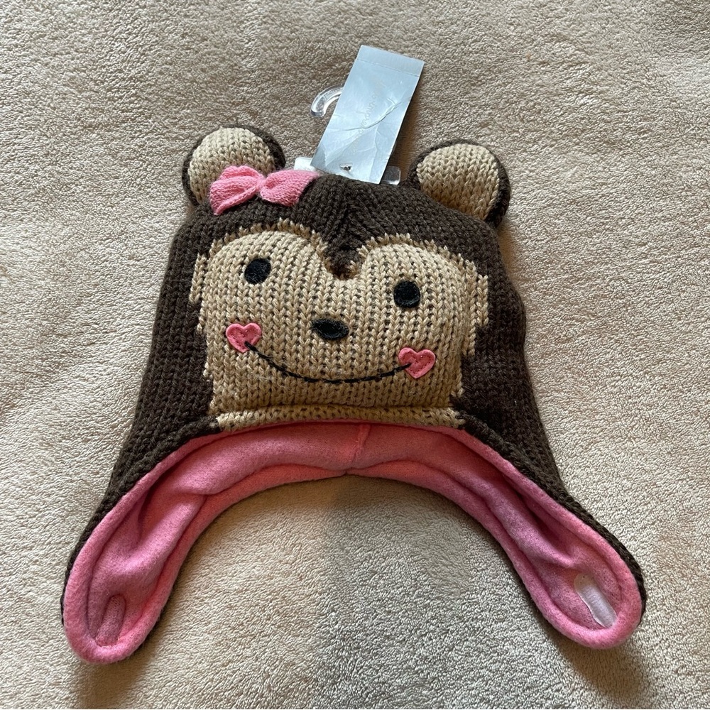 First Impressions Baby Brown & Pink Monkey Hat NWT Size 0–9 Months